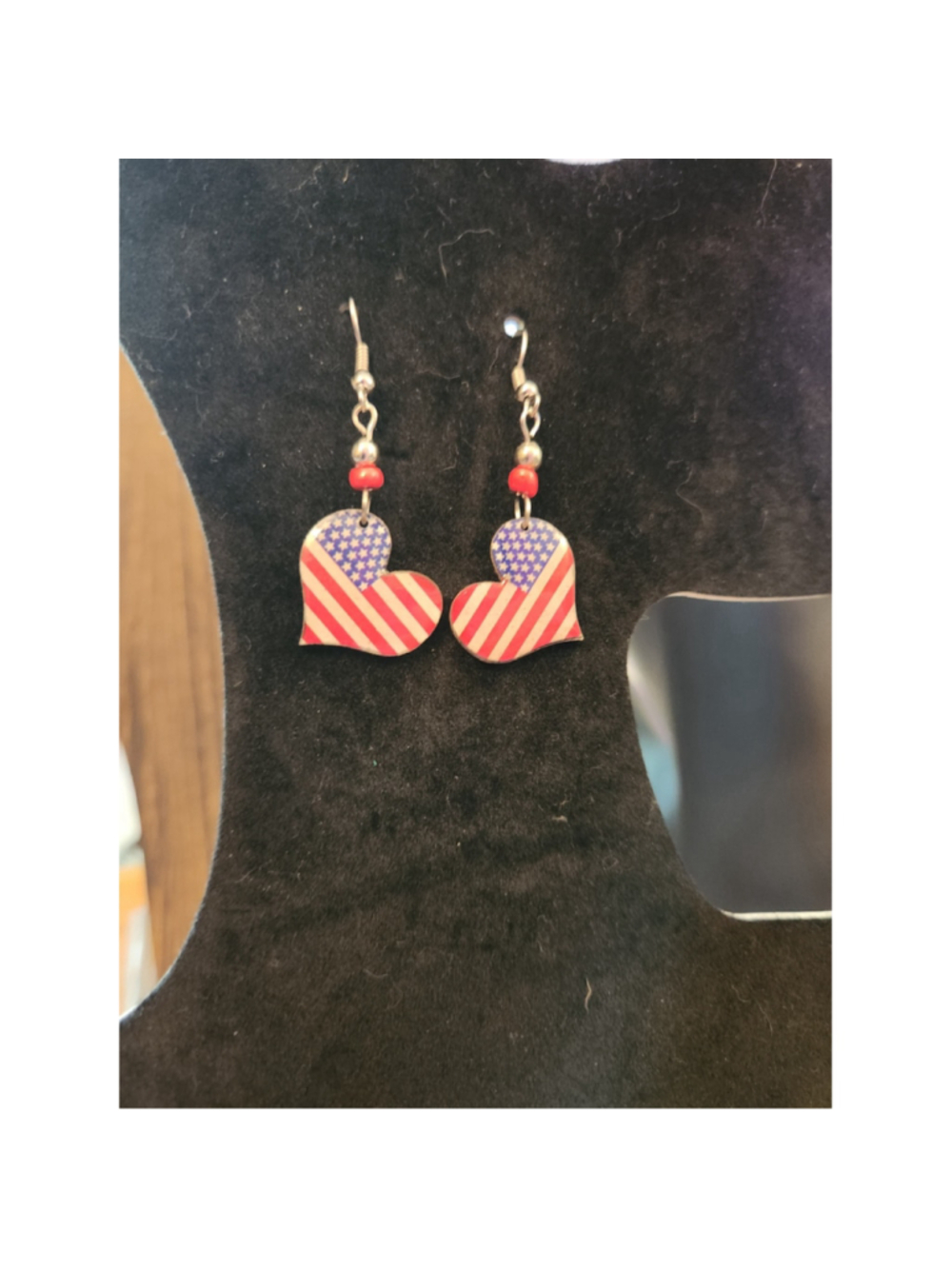 Heart Shape Red Blue Flag Earrings - Picture 5 of 6